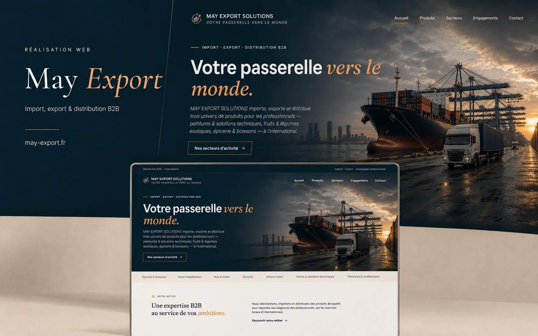 Aperçu du site May Export Solutions réalisé par Partner In Design